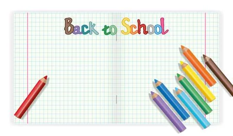 Plaid notebook sheet with colored pencils Stock Illustration