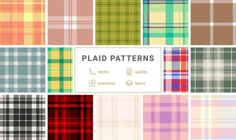Plaid pack designed for DIY party e-commerce. Ready-to-use tartan patterns .. Stock Illustration