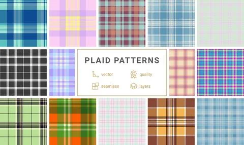 Plaid pack designed for licensing projects. Market ready tartan styles suit s Stock Illustration