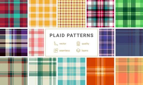 Plaid pack developed for branding refresh. Contemporary tartan designs add .. Stock Illustration