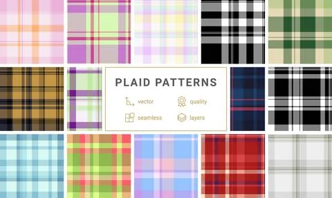 Plaid pack for layered interior styling. Multiple tartan patterns create va.. Stock Illustration