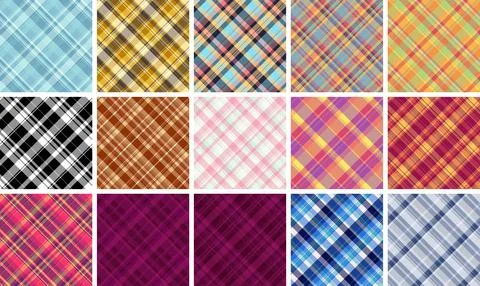 Plaid pack for layered party setups. Multiple tartan patterns create variet.. Stock Illustration