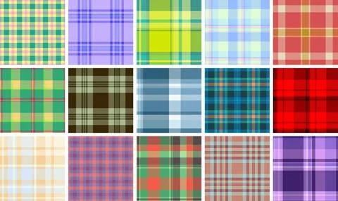 Plaid pack for layered seasonal projects. Multiple tartan patterns create var Stock Illustration