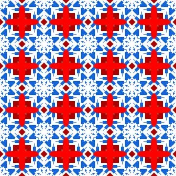 Plaid pattern in blue, red, and white squares Stock Photos
