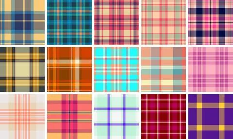 Plaid pattern bundle for party accessories. Suitable for tags, labels, cupcak Stock Illustration