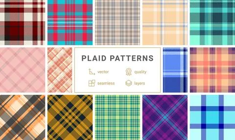 Plaid pattern bundle for seasonal accessories. Suitable for hats, scarves, an Stock Illustration