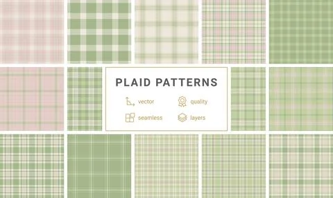 Plaid pattern collection for digital fashion projects. Works for mockups, dow Stock Illustration