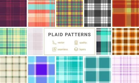 Plaid pattern collection for digital textile products. Works for mockups, d.. Stock Illustration