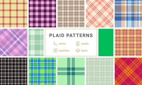 Plaid pattern collection with traditional Scottish checks, ideal for textil.. Stock Illustration