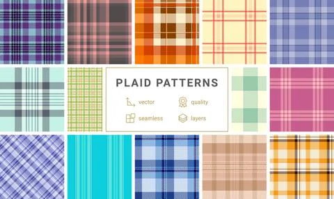 Plaid pattern pack for casual clothing and home decor. Coordinated tartan l.. Stock Illustration