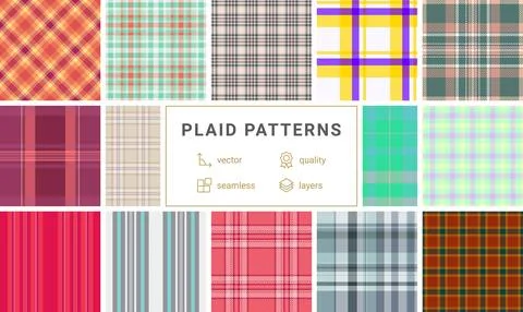 Plaid pattern pack created for labels and small craft projects. Coordinated.. Stock Illustration