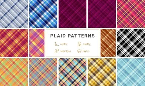 Plaid pattern pack created for labels and small projects. Coordinated tartan  Stock Illustration