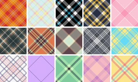 Plaid pattern pack for DIY sewing projects. Dress, shirt, and pajama templa.. Illustrazione stock