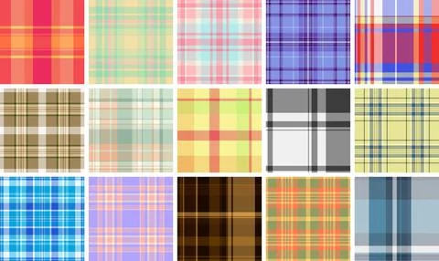 Plaid pattern pack for DIY sewing projects. Dress templates, skirts, and bl.. Illustrazione stock