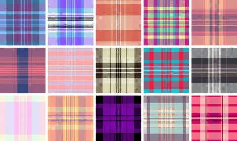 Plaid pattern pack for DIY sewing projects. Dress templates, skirts, and bl.. Stock Illustration