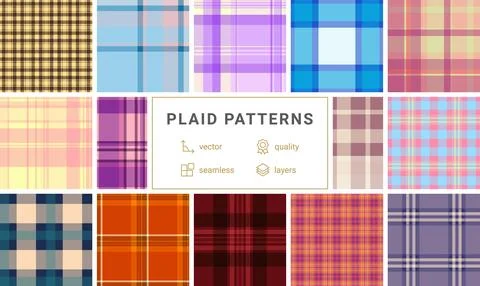 Plaid pattern pack for printable fabric designs. Suitable for flannel shirt.. 스톡 일러스트