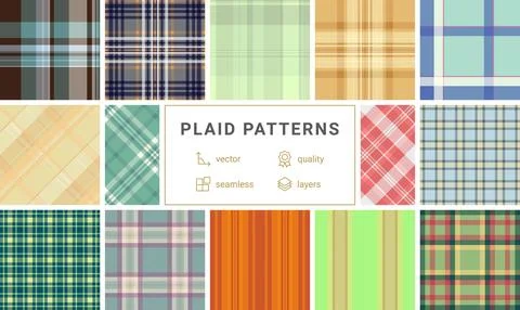 Plaid pattern pack for printable spring products. Suitable for blankets, sc.. Stock Illustration