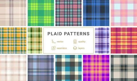Plaid pattern pack for printable textile products. Suitable for cushions, bla Stock Illustration