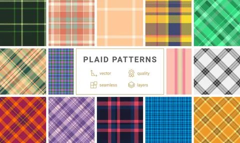 Plaid pattern pack tailored for Christmas ornaments. Coordinated repeats en.. Stock Illustration