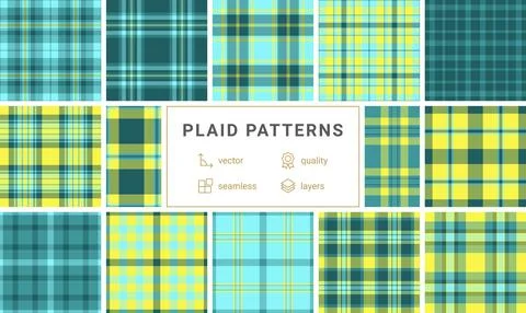Plaid pattern pack tailored for Christmas ornaments. Coordinated repeats en.. Illustrazione stock