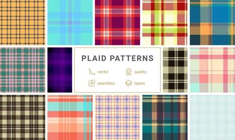 Plaid pattern pack tailored for DIY crafting. Coordinated tartan patterns fit Stock Illustration
