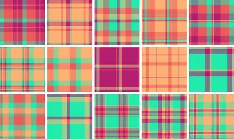 Plaid pattern pack tailored for DIY crafting. Coordinated tartan patterns f.. Illustrazione stock