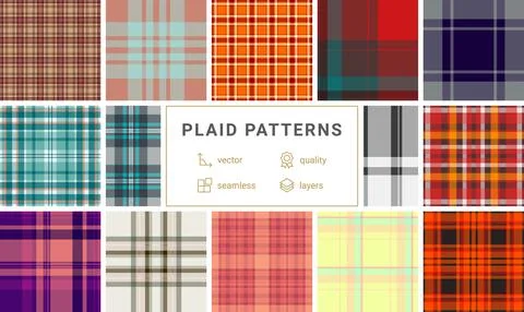 Plaid pattern pack tailored for DIY crafting. Coordinated tartan patterns fit Stock Illustration