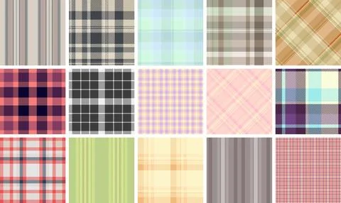 Plaid pattern pack tailored for dresses. Coordinated tartan repeats enhance m Stock Illustration