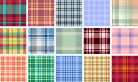 Plaid pattern pack tailored for social media banners. Coordinated tartan re.. Stock Illustration