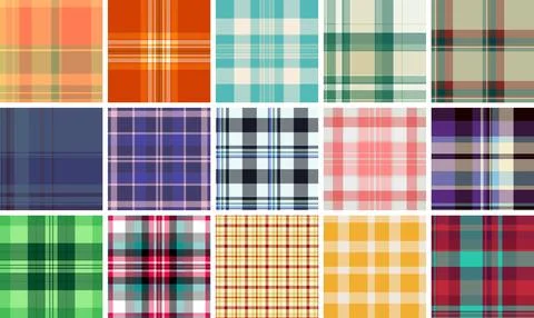 Plaid pattern pack tailored for summer styling. Coordinated tartan patterns.. Illustrazione stock