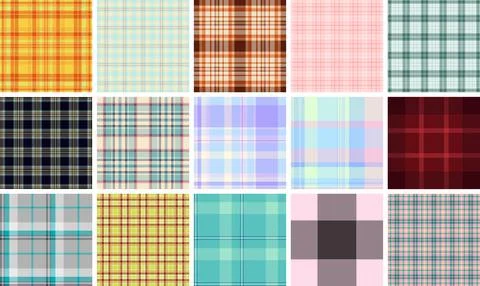Plaid pattern set for atelier work and exclusive clothing design. Seamless .. Illustrazione stock