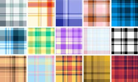 Plaid pattern set for bespoke fashion and independent sewing studios. Seaml.. Stock Illustration