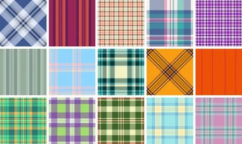 Plaid pattern set for bespoke fashion and independent sewing studios. Seamles Stock Illustration