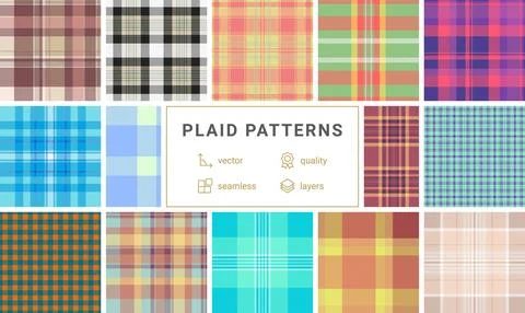 Plaid pattern set for birthday party accessories. Tartan textures elevate d.. Stockillustratie