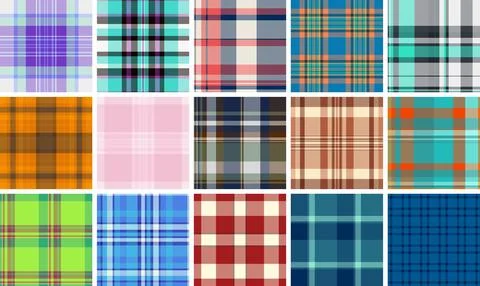 Plaid pattern set for casual American clothing and buffalo check textiles. .. Stock Illustration