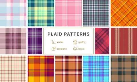 Plaid pattern set for casual American traditions. Seamless vector designs wor Stock Illustration