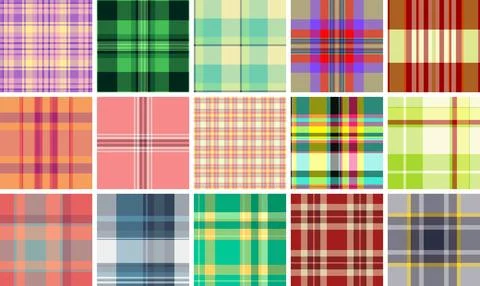 Plaid pattern set for casual British-style fashion. Seamless tartan vectors.. Stock Illustration