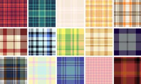 Plaid pattern set for casual kidswear. Tartan textures elevate dresses, shirt Stockillustratie