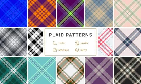 Plaid pattern set for casual tops, skirts, and dresses. Seamless vector patte Illustrazione stock