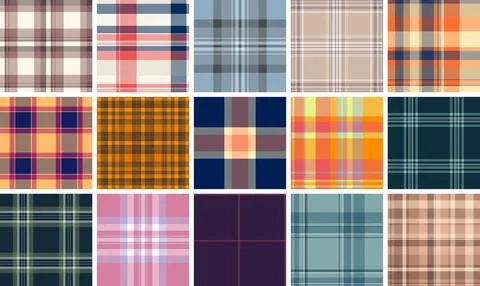 Plaid pattern set created for England-inspired casual clothing. Seamless vect 스톡 일러스트