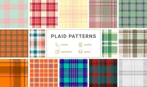 Plaid pattern set created for industrial-scale fabric manufacturing. Vector.. Stock Illustration