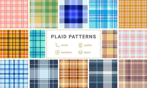 Plaid pattern set created for multipurpose creative use. Works for fashion, h Stock Illustration