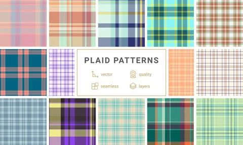 Plaid pattern set created for multipurpose creative use. Works for fashion, h 스톡 일러스트