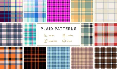 Plaid pattern set created for online portfolios. Seamless tartan backgrounds  Stock Illustration