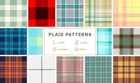Plaid pattern set created for USA-inspired apparel and decor. Vector design.. イラスト素材