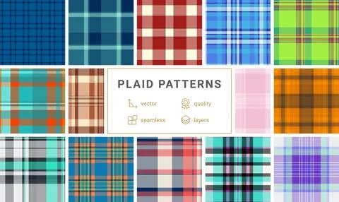 Plaid pattern set created for versatile projects. Seamless tartan textures en Illustrazione stock