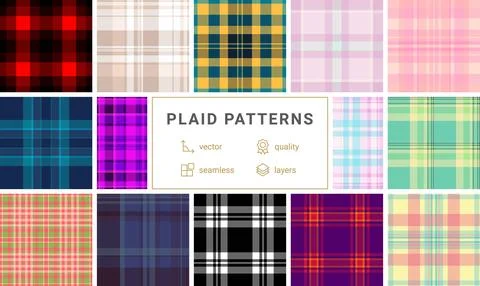 Plaid pattern set designed for relaxed women's clothing. Vector tartan repe.. Illustrazione stock