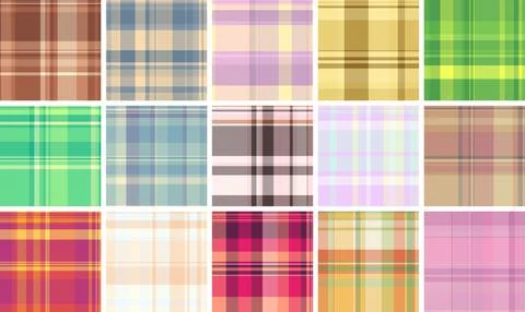 Plaid pattern set for digital product covers. Coordinated tartan designs en.. Stock Illustration