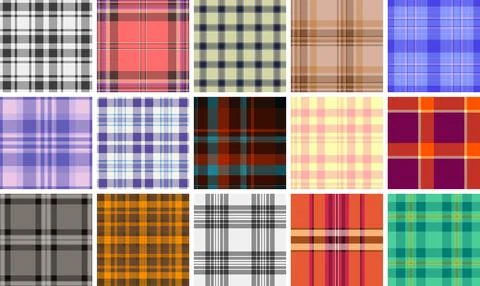 Plaid pattern set for digital product covers. Coordinated tartan designs en.. 스톡 일러스트
