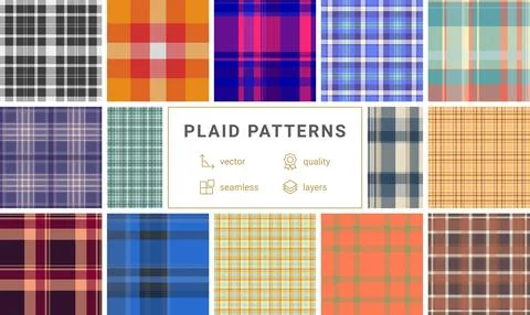 Plaid pattern set echoing mid-century and heritage influences. Perfect for ti Stock Illustration